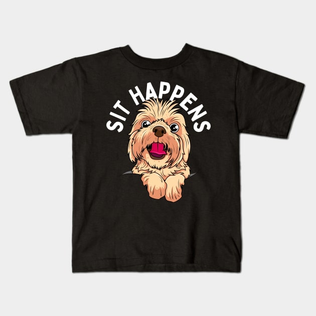 Sit Happens Cute Gift for Dog Lovers Kids T-Shirt by PowderShot